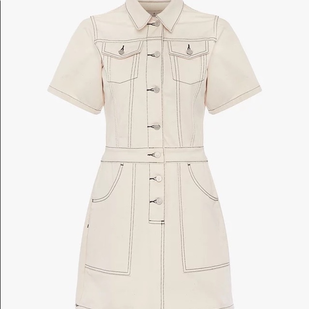 French Connection ‘Rika’ Contrast Stitching Utility Dress in Ecru - Size US 0
